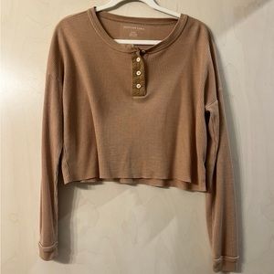 American Eagle Waffle Knit Cropped Long Sleeve Shirt